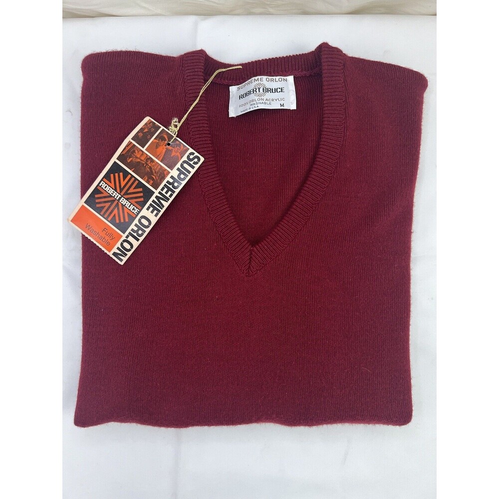 NWT Vtg Robert‎ Bruce Supreme Orlon Acrylic V Neck Sweater Wine Red Sz M USA